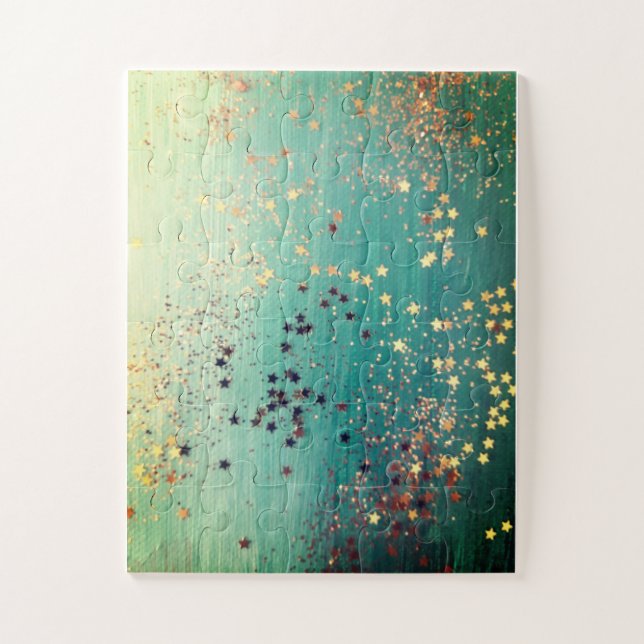 Teal gold stardust jigsaw puzzle (Vertical)