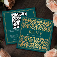 Teal Gold Sword Royal Wedding RSVP QR Code