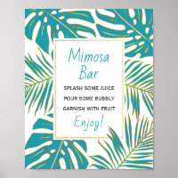 Teal, gold tropical leaves wedding bridal shower