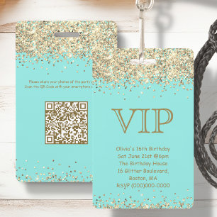 Teal & Gold   VIP Birthday Invitation ID Badge