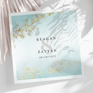  Teal & Gold Watercolor Napkin