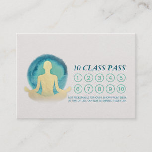 Teal & Gold Watercolor YOGA Class Pass Appointment Loyalty Card
