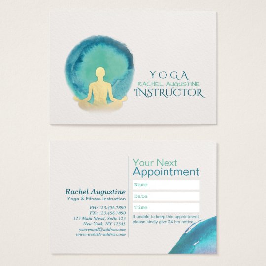 Teal & Gold Watercolor YOGA Instructor Appointment Business Card
