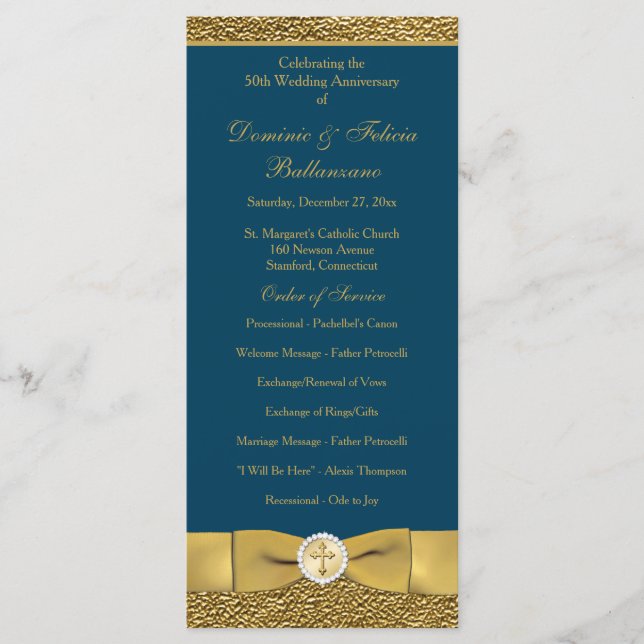 Teal Gold Wedding Anniversary Vow Renewal Program Programme (Front)