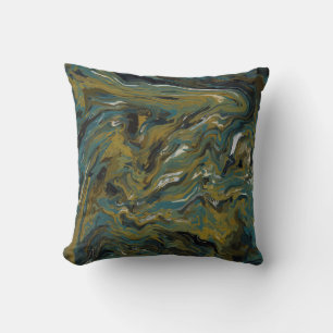 Teal, Gold, White and Black Oils Cushion
