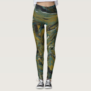 Teal, Gold, White and Black Oils Leggings