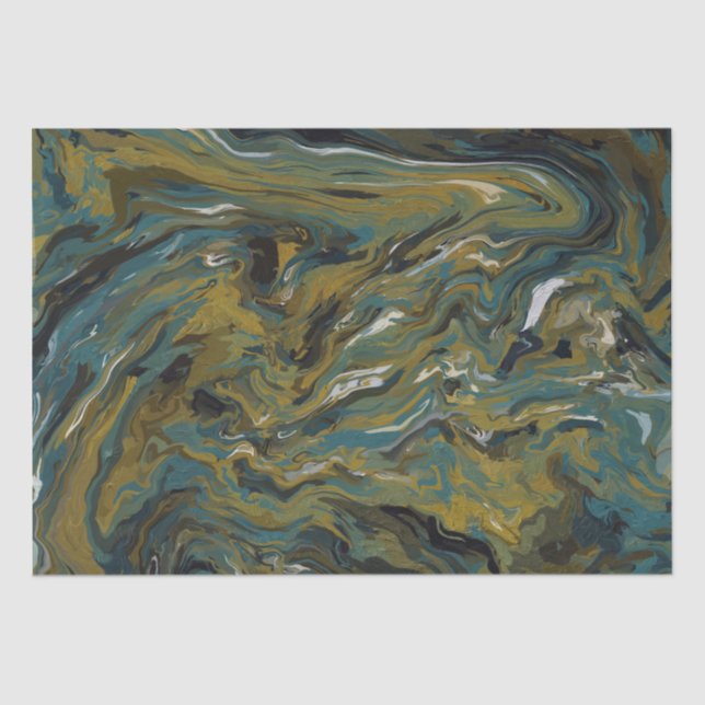 Teal, Gold, White and Black Oils  Tissue Paper (Front)
