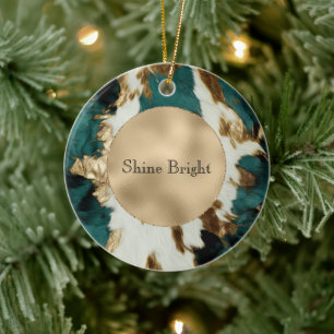 Teal Gold White Cowhide Ceramic Tree Decoration