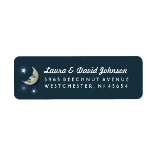 Teal Gold & White Moon & Stars Address Label