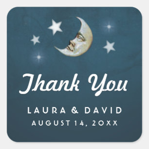 Teal Gold & White Moon & Stars Wedding Thank You Square Sticker