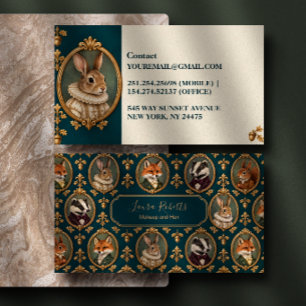 Teal Gold Woodland Animal Portraits Business Card