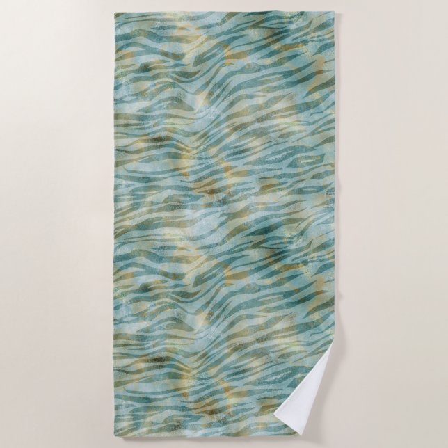 Teal Gold Zebra Print Beach Towel (Front)