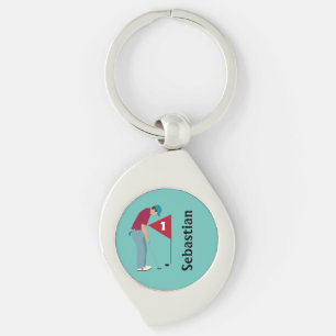 Teal Golfer Putting Keychain
