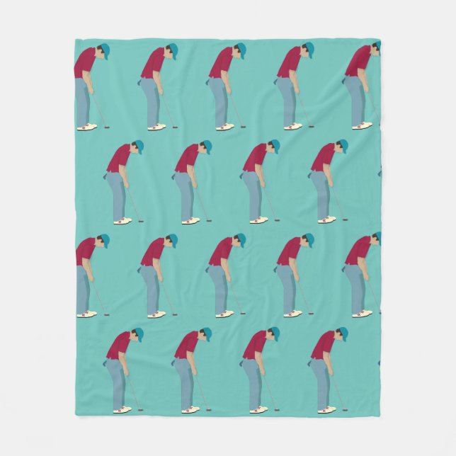 Teal Golfing Design Fleece Blanket (Front)