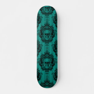 Teal Gothic Skull &Custom Monogram Initial Pattern Skateboard