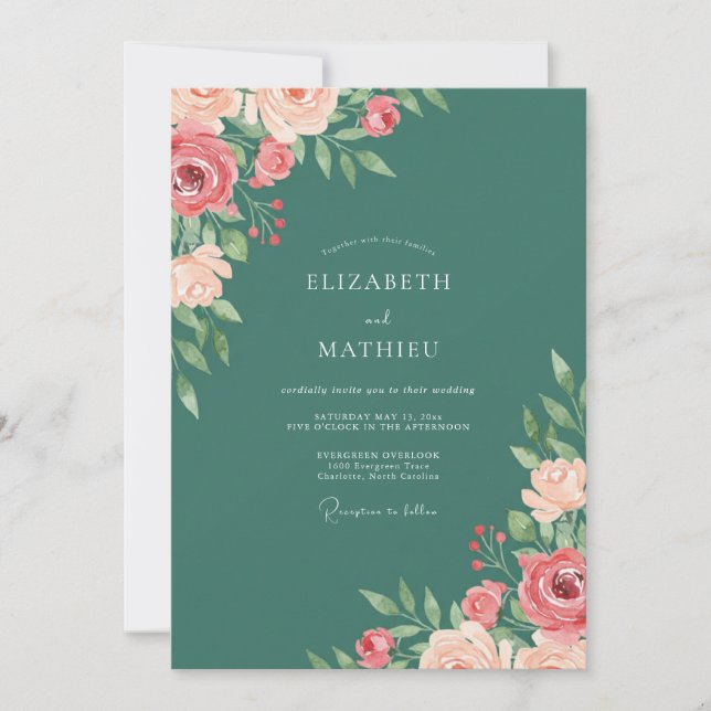 Teal Graceful Spring Wedding Invitation (Front)