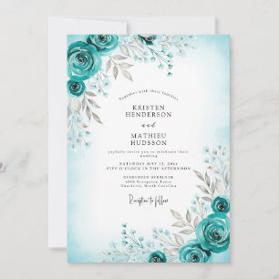 Teal Graceful Winter Wedding Invitation