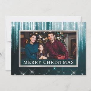 Teal Gradient and Winter Icicles Family Photo Holiday Card