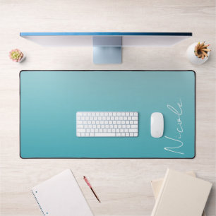 Teal Gradient Handwriting Script Personalised Desk Mat