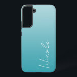 Teal Gradient Handwriting Script Personalised Samsung Galaxy Case<br><div class="desc">A custom personalised Samsung phone case in a modern teal blue gradient design. The trendy handwriting script font adds a unique touch when adding your name.</div>
