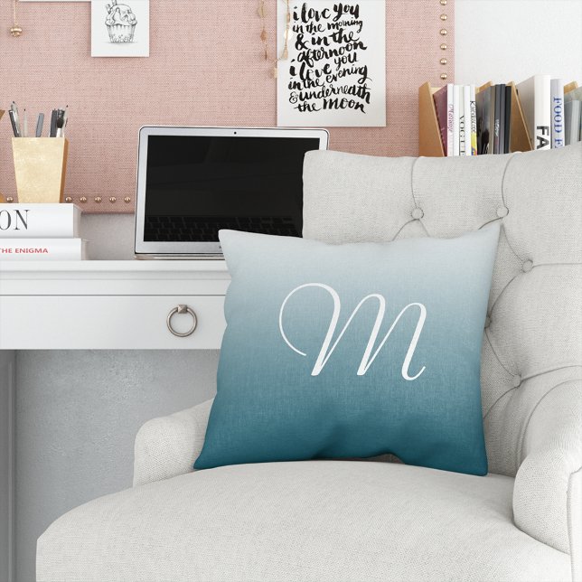 Teal Gradient Ombre Initial Monogram Cushion (Creator Uploaded)