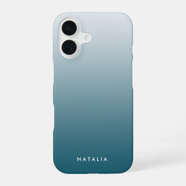 Teal Gradient Ombre Personalised iPhone 16 Case (Back)