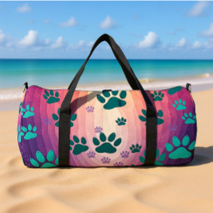 Teal Gradient Paw Print  Duffle Bag