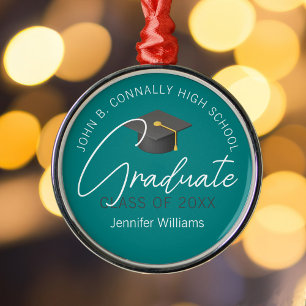 Teal Graduate Personalised Graduation Christmas Metal Tree Decoration