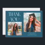 Teal Graduate Thank You 2-Photo  Announcement<br><div class="desc">Modern and whimsical graduation announcement photo card featuring 2 photos on the front and 1 on the back. The text says "THANK YOU" with twinkling stars. Add the graduate's name,  information,  and message to personalize this card. Teal.</div>