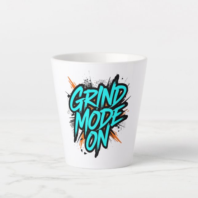 Teal Graffiti Style "Grind Mode On" Latte Mug (Front)