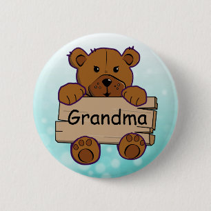 Teal Grandma Teddy Bear Baby Shower 6 Cm Round Badge