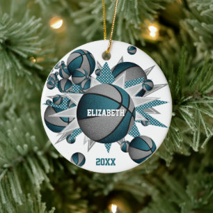 teal gray basketball blowout girls sports ceramic tree decoration