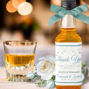 Teal & Gray Elegant Simple Wedding Thank You Mini Liquor Bottle Label