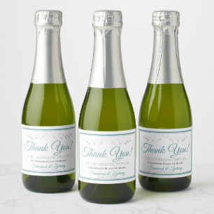 Teal & Gray Elegant Wedding Thank You Mini Sparkling Wine Label