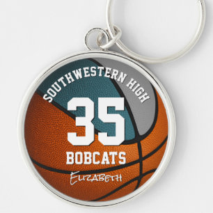 teal gray girls boys basketball team mascot name key ring