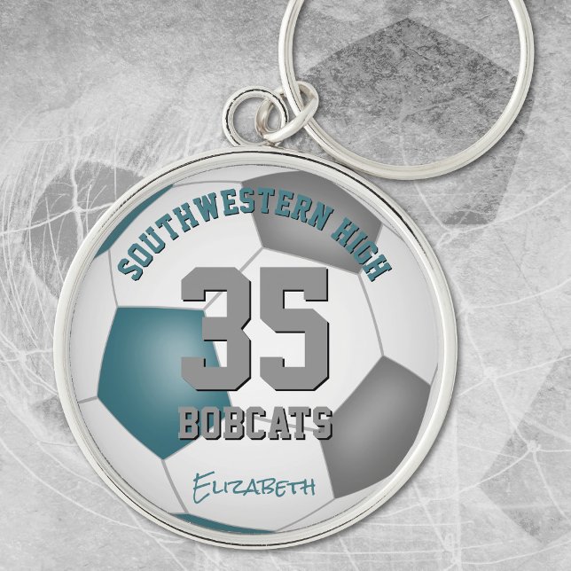 teal gray girls boys sports team name soccer key ring (Creator Uploaded)