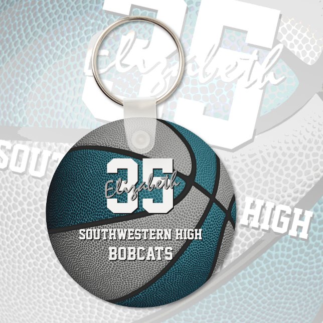 teal gray kids sports gifts basketball team name key ring (Creator Uploaded)