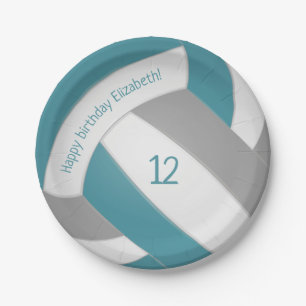 teal gray kids teens volleyball party paper plate