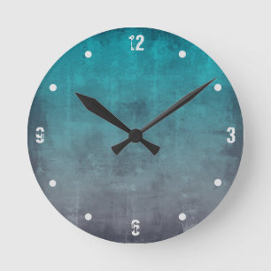 Teal Gray Modern Rustic omber Abstract Round Clock