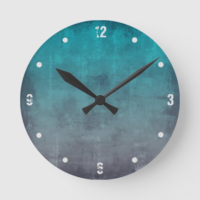 Teal Gray Modern Rustic omber Abstract Round Clock (Front)
