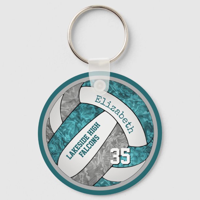 teal gray white girls volleyball keychain bag tag (Front)