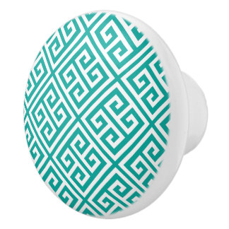 Teal Greek Key Ceramic Knob