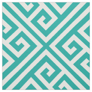 Teal Greek Key Large Scale Fabric