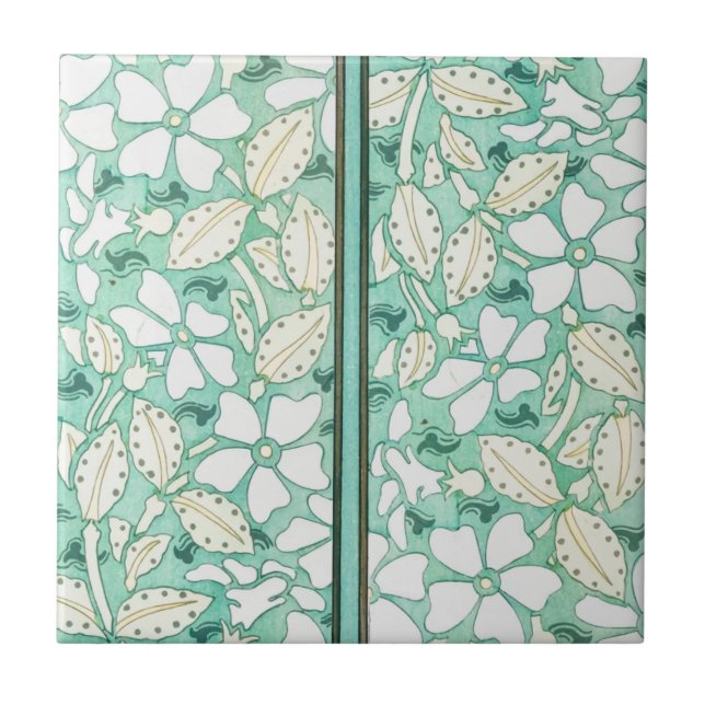 Teal Green Abstract Floral | Ceramic Tile (Front)
