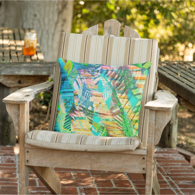 Teal & Green Abstract Leaf Throw Pillow (Chair)