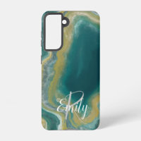 Teal Green Agate Marble Abstract Name Monogram
