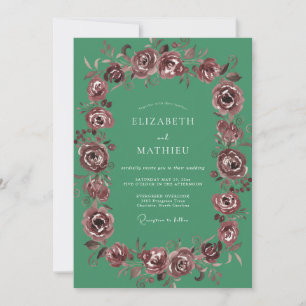 Teal Green Alluring Rose Wedding Invitation