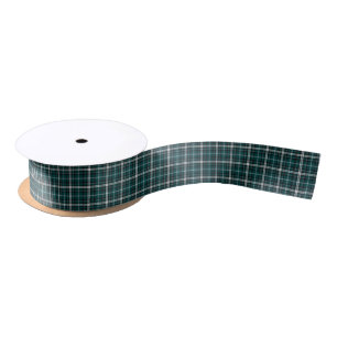 Teal Green and Black Sporty Plaid Satin Ribbon