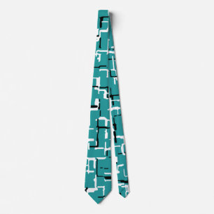 Teal Green and Black White Abstract Pattern Tie