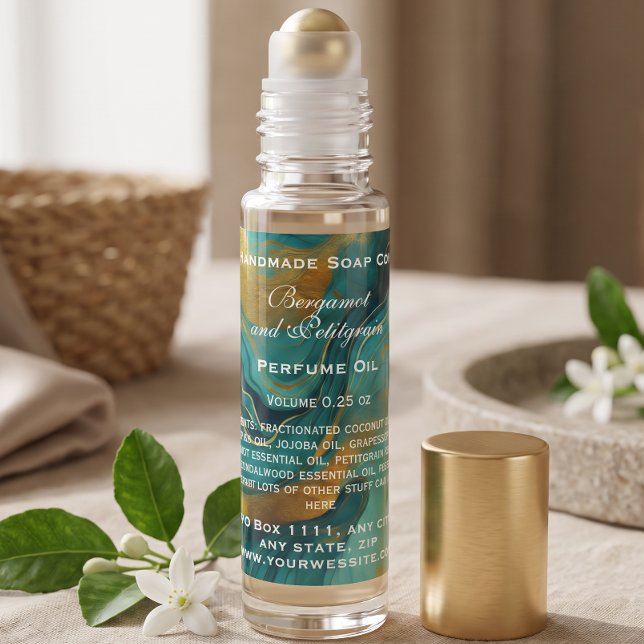 Teal Green and Faux Gold Perfume Roller Bottle Square Sticker (Creator Uploaded)